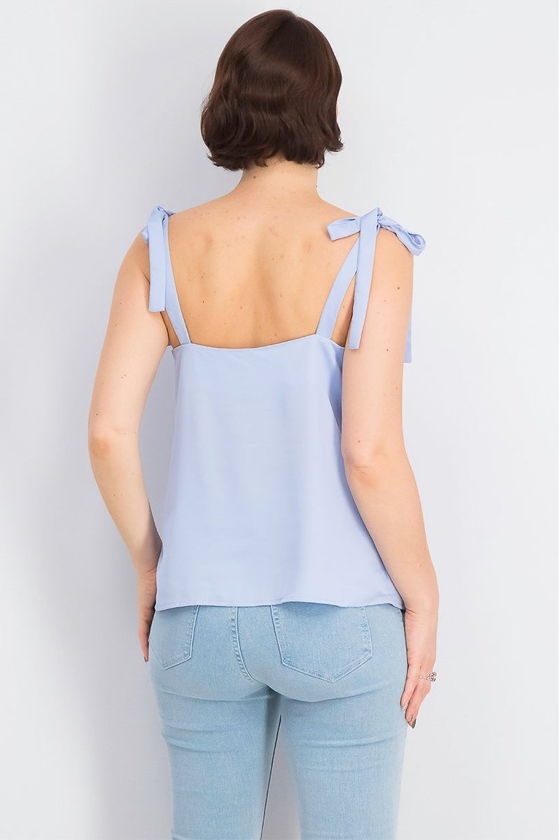 Mohito Women Plain V-neckline Sleeveless Top, Blue - Image 2
