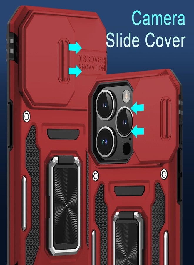 DEERLAMN Case for iPhone 15 Pro Max with Slide Camera Cover+Screen Protector(1 Pack), Rotated Ring Kickstand Military Grade Shockproof Protective Cover 6.7 Inch-Red - Image 3