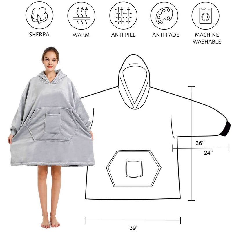 REDESS Blanket Hoodie Sweatshirt, Wearable Blanket Oversized Sherpa with Sleeves and Giant Pocket, Cozy Hoodie for Adult Kids - Image 2