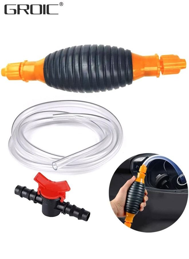 GROIC 3M Siphon Pump, Water & Fuel Transfer Pump Siphon, Enlarged Caliber Siphon Fuel Hand Pump for Gasoline, Oil, Diesel & Water with Hoses, Pinch Clips, Hose Retainer  - Image 1