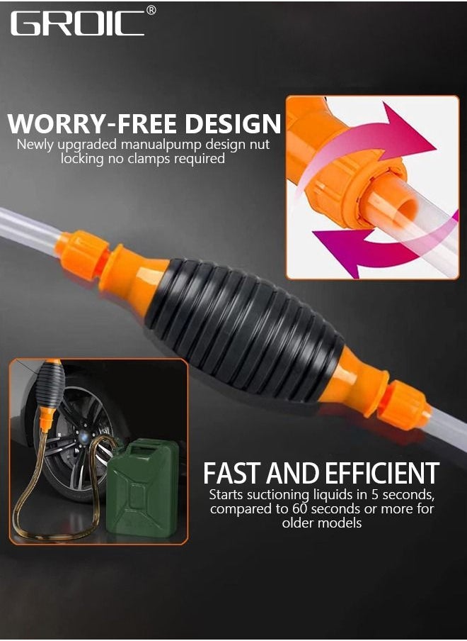 GROIC 3M Siphon Pump, Water & Fuel Transfer Pump Siphon, Enlarged Caliber Siphon Fuel Hand Pump for Gasoline, Oil, Diesel & Water with Hoses, Pinch Clips, Hose Retainer  - Image 2