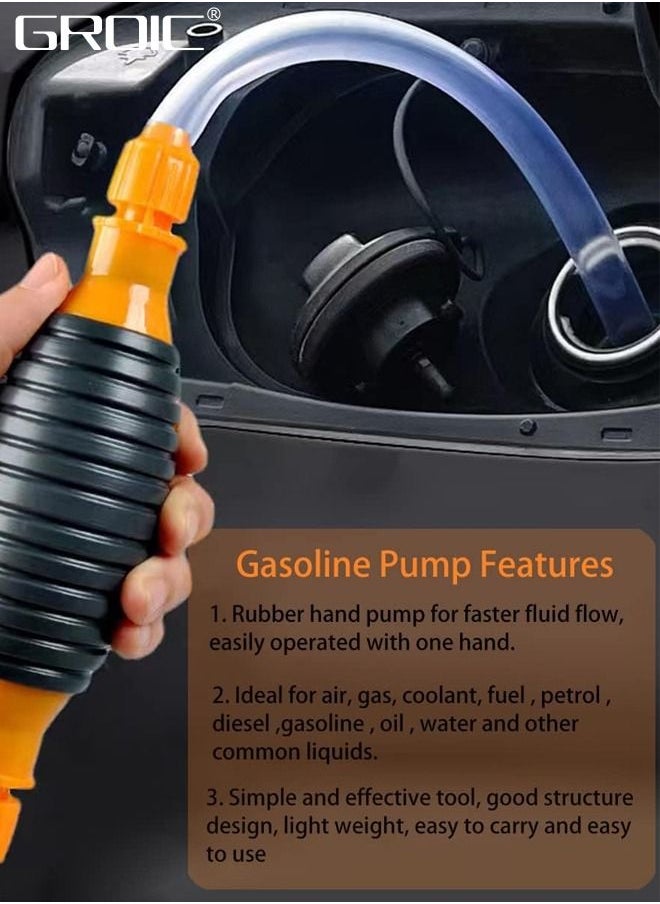 GROIC 3M Siphon Pump, Water & Fuel Transfer Pump Siphon, Enlarged Caliber Siphon Fuel Hand Pump for Gasoline, Oil, Diesel & Water with Hoses, Pinch Clips, Hose Retainer  - Image 3