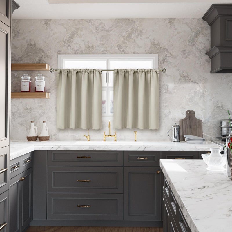 BGment الستائر القصيرة القصيرة للخلع 36 بوصة لطول العربة - قضيب الجيب معزول حراري معزول النافذة الصغيرة لحمام الطابق السفلي الإبل 2 لوحات 34 × 36 بوصة - Image 4