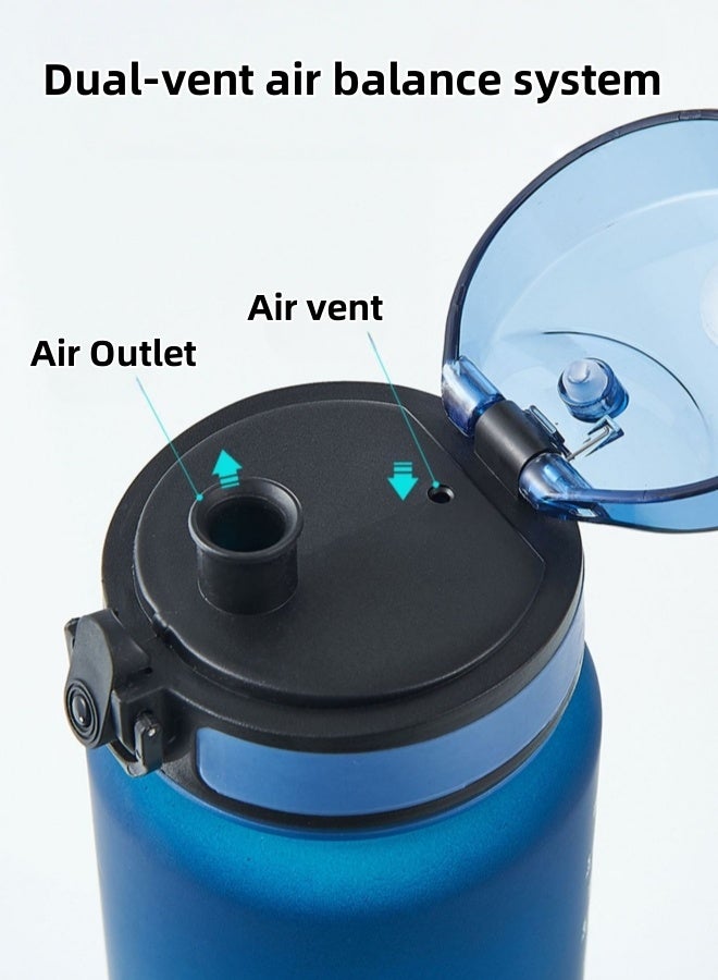 سبيريت زجاجة ماء رياضية بمؤشر للوقت خالية من مادة BPA ومضادة للتسرب، قابلة للحمل وإعادة الاستخدام، إبريق شرب للياقة البدنية والرياضة بسعة 1 لتر للرجال والنساء والأطفال والطلاب للتخييم والمكتب والمدرسة وصالة الألعاب الرياضية والتمارين الرياضية 1000 مل - Image 3