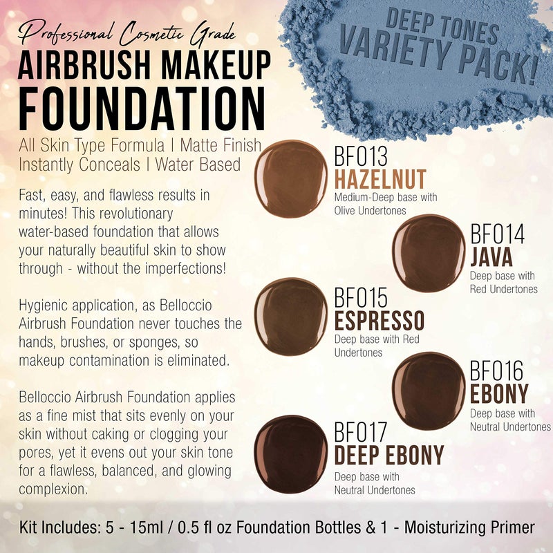 Belloccio Dark Color Shade Airbrush Makeup Foundation Set - Professional Cosmetic Airbrush Makeup in 1/2 oz Bottles - Image 2