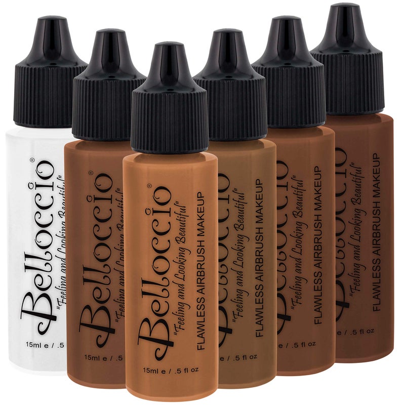 Belloccio Dark Color Shade Airbrush Makeup Foundation Set - Professional Cosmetic Airbrush Makeup in 1/2 oz Bottles - Image 1