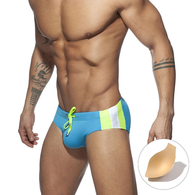 UXH new men''s simple color matching triangle swimming trunks with Cup fashion sexy trendy beach triangle swimming trunks men - Image 1