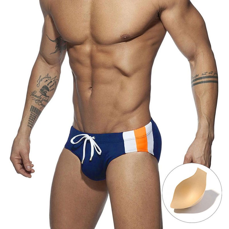 UXH new men''s simple color matching triangle swimming trunks with Cup fashion sexy trendy beach triangle swimming trunks men - Image 4