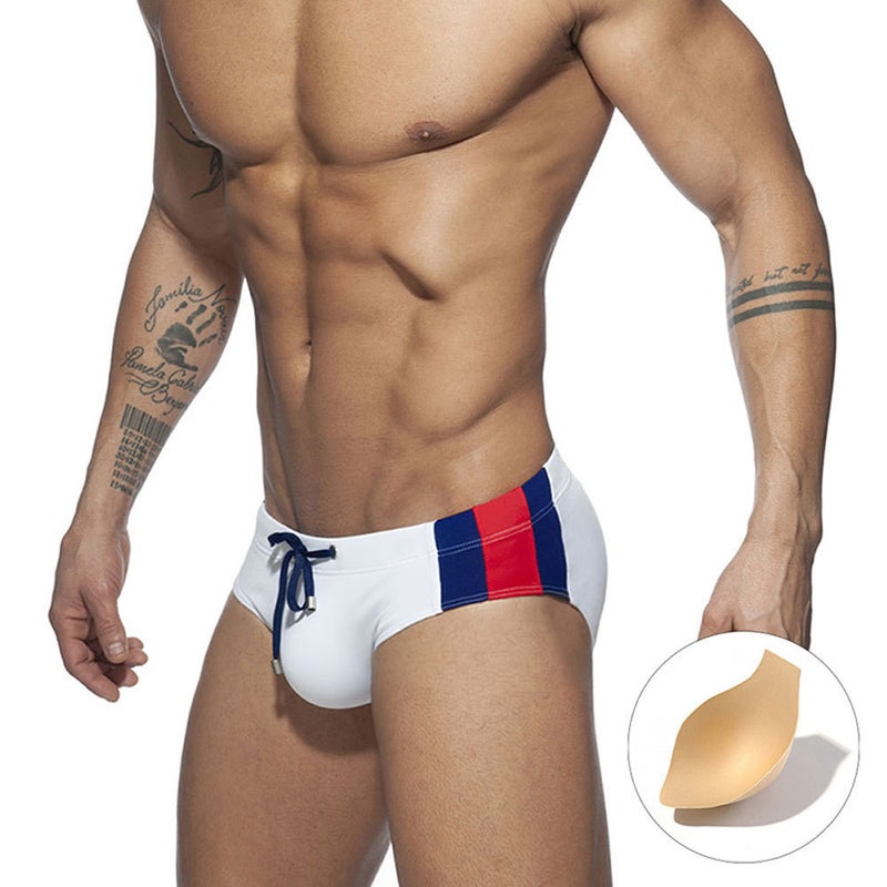 UXH new men''s simple color matching triangle swimming trunks with Cup fashion sexy trendy beach triangle swimming trunks men - Image 2