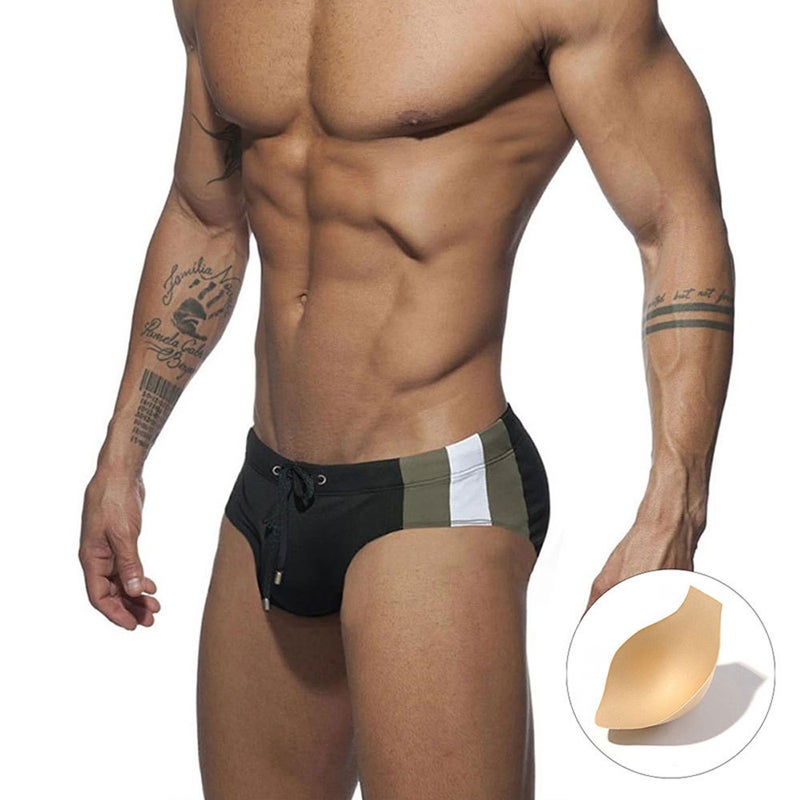 UXH new men''s simple color matching triangle swimming trunks with Cup fashion sexy trendy beach triangle swimming trunks men - Image 5