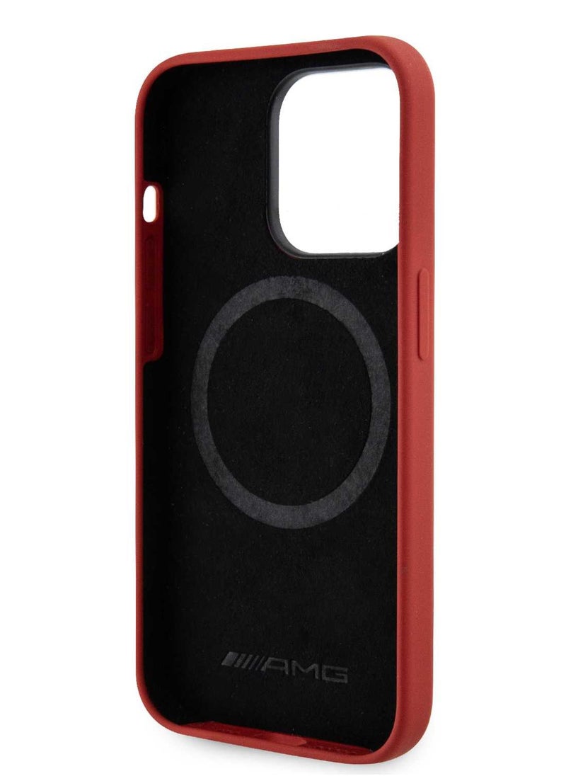 AMG - iPhone 15 Pro Max Case MagSafe Silicone Back Cover with Vertical AMG Logo Pattern / Slim Profile / Easy Snap-On - Red - Image 1