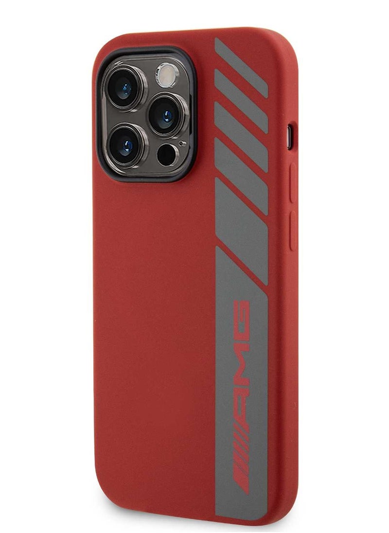 AMG - iPhone 15 Pro Max Case MagSafe Silicone Back Cover with Vertical AMG Logo Pattern / Slim Profile / Easy Snap-On - Red - Image 1