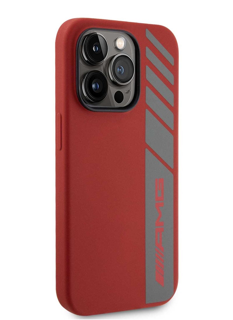 AMG - iPhone 15 Pro Max Case MagSafe Silicone Back Cover with Vertical AMG Logo Pattern / Slim Profile / Easy Snap-On - Red - Image 1