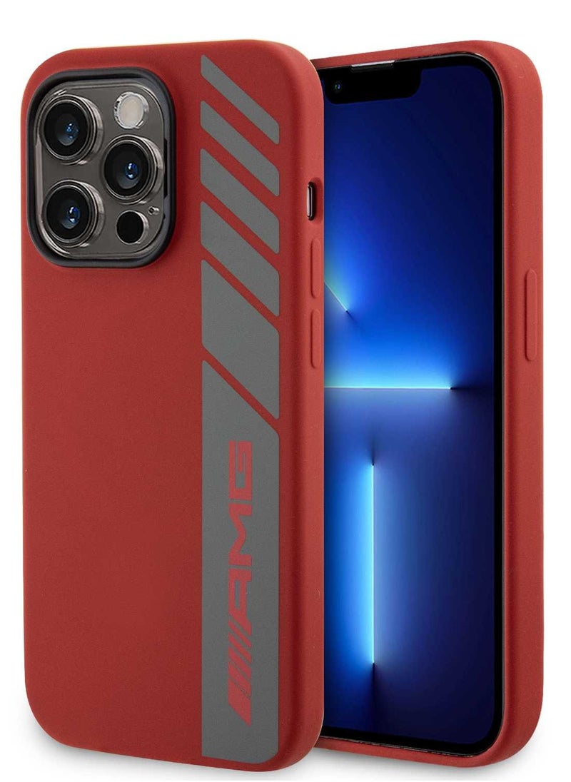 AMG - iPhone 15 Pro Max Case MagSafe Silicone Back Cover with Vertical AMG Logo Pattern / Slim Profile / Easy Snap-On - Red - Image 1