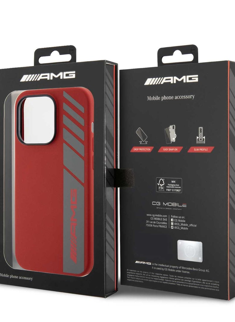 AMG - iPhone 15 Pro Max Case MagSafe Silicone Back Cover with Vertical AMG Logo Pattern / Slim Profile / Easy Snap-On - Red - Image 1