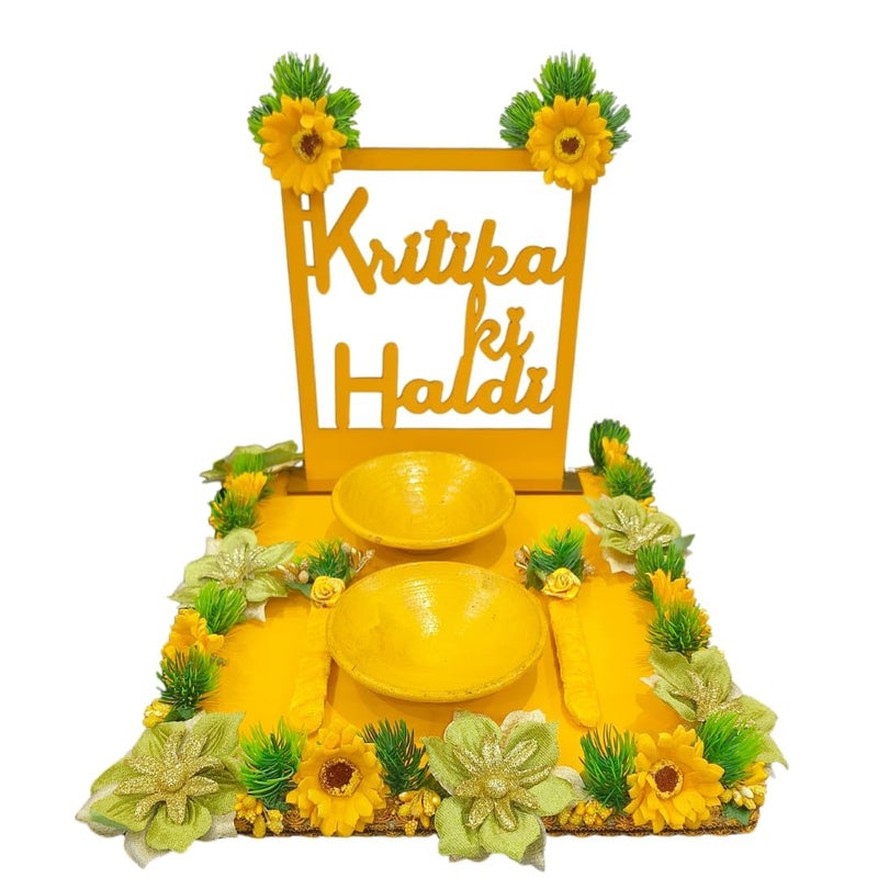Unique Palette Beautiful Haldi Ceremony Platter Wedding Haldi Thali Decoration Platter Wedding Haldi Platter Wedding Haldi Platter Marriage Decor Haldi Platter Haldi Trays - Image 1
