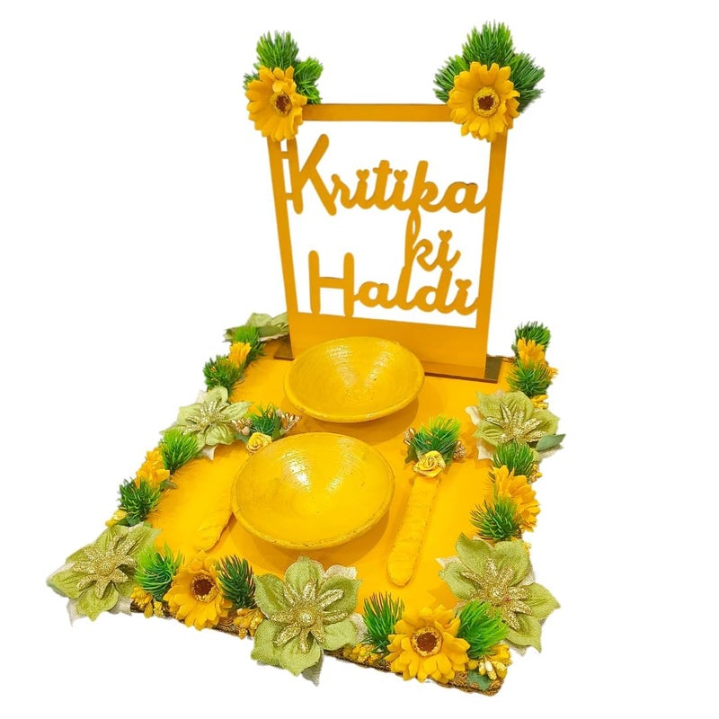 Unique Palette Beautiful Haldi Ceremony Platter Wedding Haldi Thali Decoration Platter Wedding Haldi Platter Wedding Haldi Platter Marriage Decor Haldi Platter Haldi Trays - Image 5