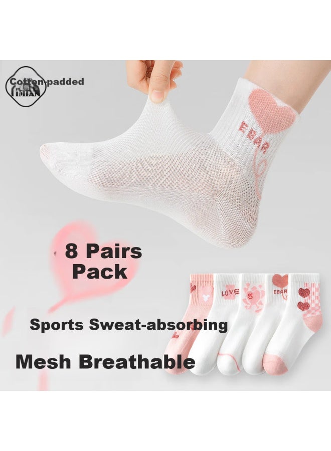Yimian Children's Socks Girls Summer Thin Section Thin Cotton Mid-tube Socks Breathable Baby Big Children 8 Pairs - Image 1