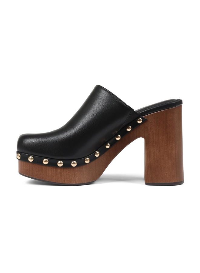 Oiamenne Womens Platform Clogs Mules Chunky High Heeled Sandals Round Toe Slip On Slides Rivet Studded Heels for Women Casual Comfy Shoes, Blackpu, 8 - Image 1