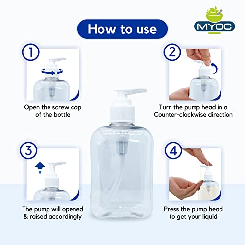 MYOC White Empty Transparent Pump Bottles Soap Dispenser Storage Container Refillable & Reusable Portable Hand-wash Container for Outdoor Camping Sanitizer Lotion Shampoo Oil-250ml (Pack of 2) - Image 3
