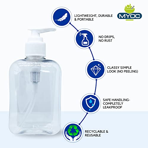 MYOC White Empty Transparent Pump Bottles Soap Dispenser Storage Container Refillable & Reusable Portable Hand-wash Container for Outdoor Camping Sanitizer Lotion Shampoo Oil-250ml (Pack of 2) - Image 4