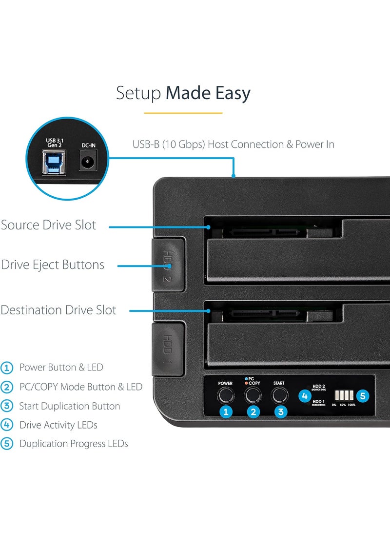 StarTech StarTechcom Standalone Hard Drive Duplicator External Dual Bay HDDSSD ClonerCopier USB to SATA III Docking Station  - Image 4