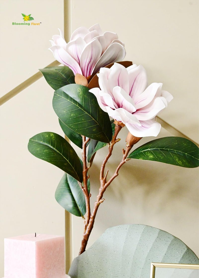 Blooming Floret Realistic Artificial Magnolia Flower Stems – Decorative Faux Flowers with Lifelike Petals and Green Leaves for Home Decor, Wedding Arrangements, and Centerpieces (Light Purple) - Image 4