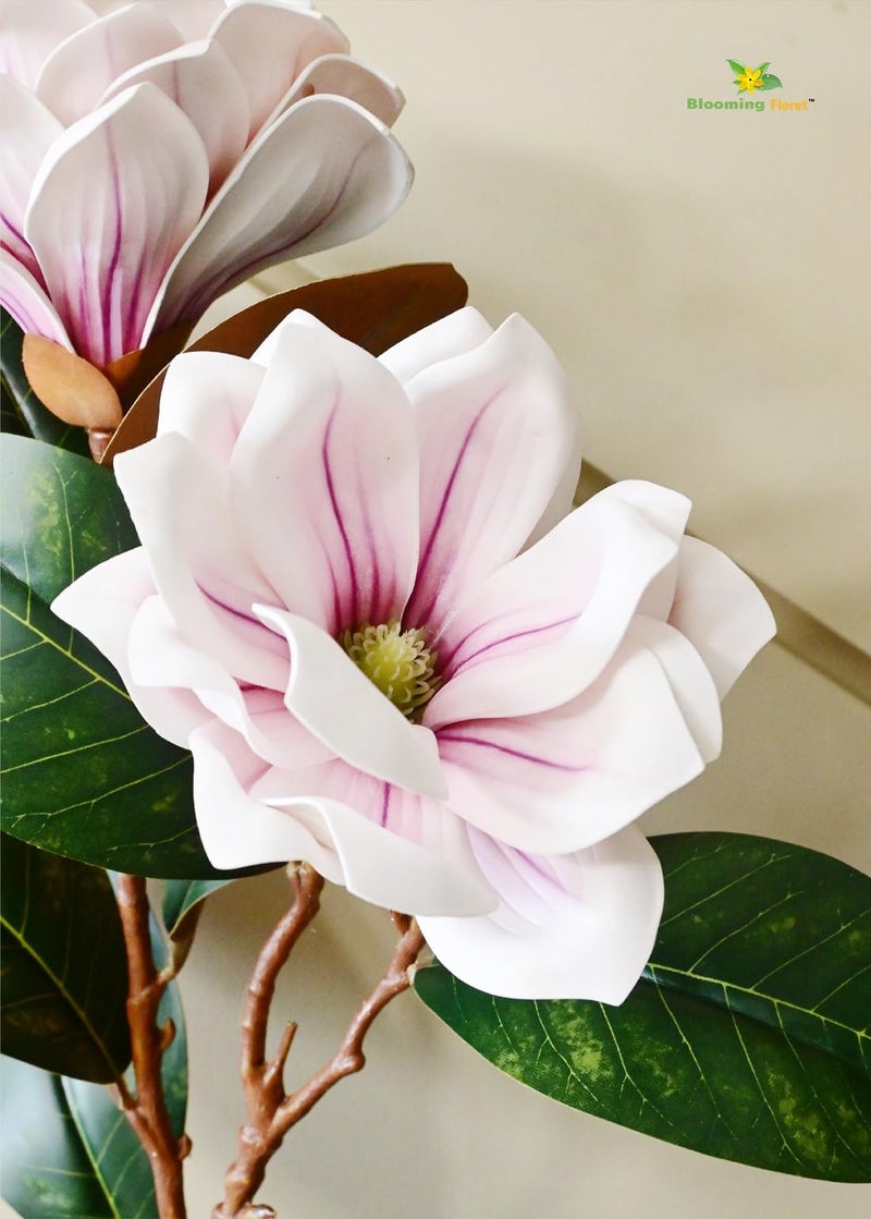 Blooming Floret Realistic Artificial Magnolia Flower Stems – Decorative Faux Flowers with Lifelike Petals and Green Leaves for Home Decor, Wedding Arrangements, and Centerpieces (Light Purple) - Image 2