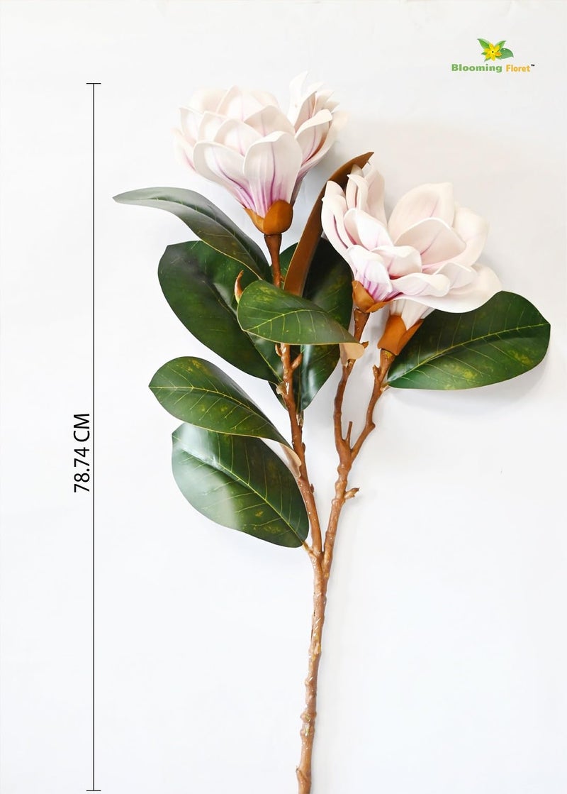 Blooming Floret Realistic Artificial Magnolia Flower Stems – Decorative Faux Flowers with Lifelike Petals and Green Leaves for Home Decor, Wedding Arrangements, and Centerpieces (Light Purple) - Image 3