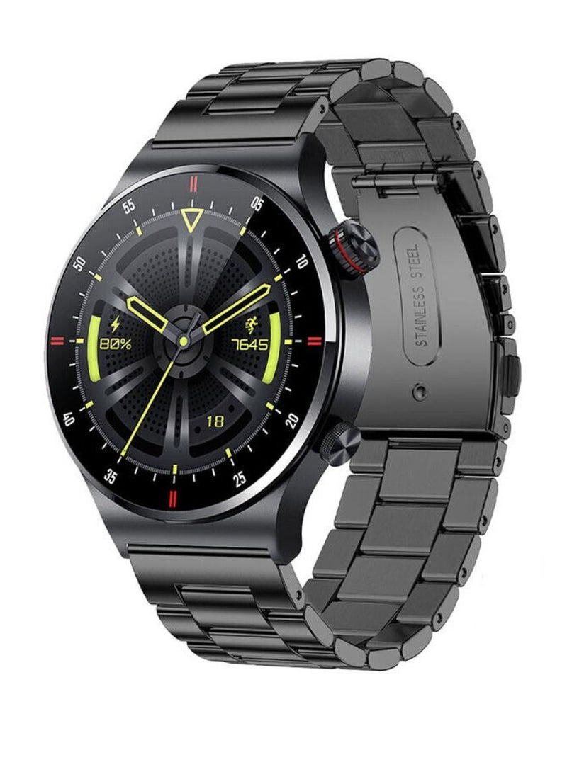 Zoom Plus Bluetooth Call Stainless Steel Men Sports Fitness Tracker IP67 Waterproof Smartwatch For IOS Android Black - Image 1