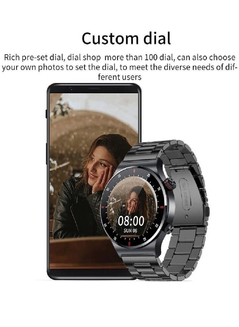 Zoom Plus Bluetooth Call Stainless Steel Men Sports Fitness Tracker IP67 Waterproof Smartwatch For IOS Android Black - Image 2