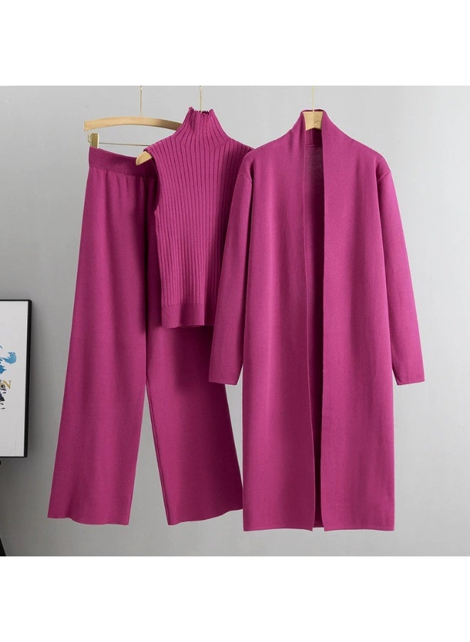 general Three-piece knitted sleeveless cardigan sweater cardigan pants three-piece set - Image 1