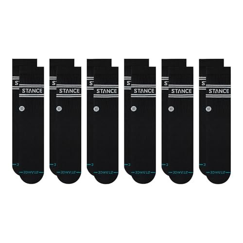 Stance Vital Crew Sock 6-Pack for Men and Women, Black, Large - Image 1