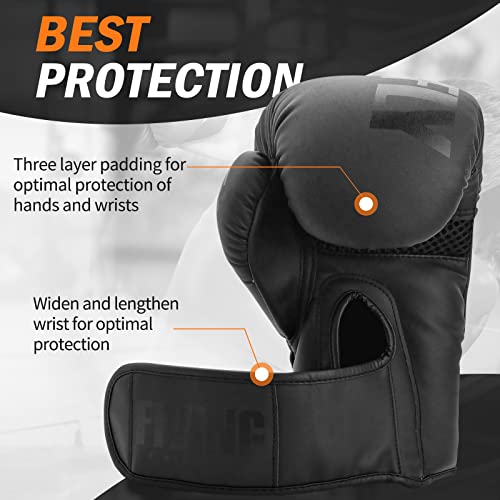 FIVING Boxing Gloves for Men and Women Suitable for Boxing Kickboxing Mixed Martial Arts Muay Thai MMA Heavy Bag Fighting Training Boxing Gloves for Men and Women (Black, 10oz) - Image 4
