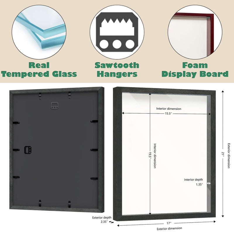 Frameworks 16 "" × 20 "" سوداء الخشب الخشبي الخشبي المربع الإطار - شعر ناعم الظهر الزجاج المقلوب ويشمل دبابيس دفع الكرة البيضاء الأنيقة - Image 3