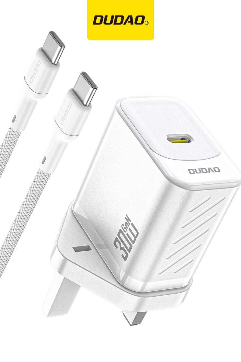 DUDAO 30W GaN Fast Charger, Power Adapter with USB-C to USB-C Cable, PD Wall Charger with 9-Layer Safety Protection, Low-Heat Smart Temperature Control, Compatible with iPhone, Samsung, Huawei, Xiaomi & More - Image 1