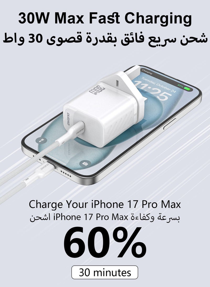 DUDAO 30W GaN Fast Charger, Power Adapter with USB-C to USB-C Cable, PD Wall Charger with 9-Layer Safety Protection, Low-Heat Smart Temperature Control, Compatible with iPhone, Samsung, Huawei, Xiaomi & More - Image 2