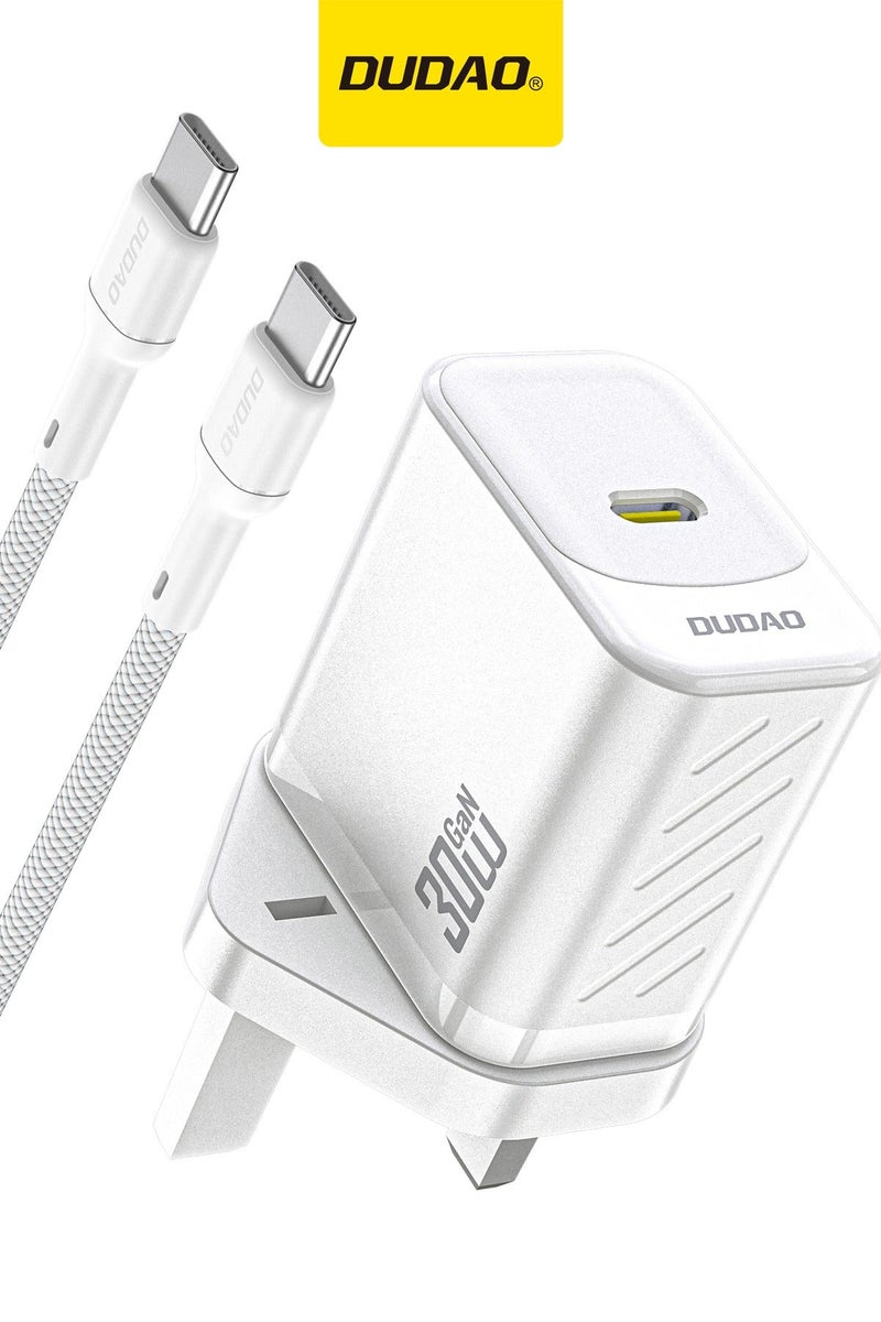 DUDAO 30W GaN Fast Charger, Power Adapter with USB-C to USB-C Cable, PD Wall Charger with 9-Layer Safety Protection, Low-Heat Smart Temperature Control, Compatible with iPhone, Samsung, Huawei, Xiaomi & More - Image 1