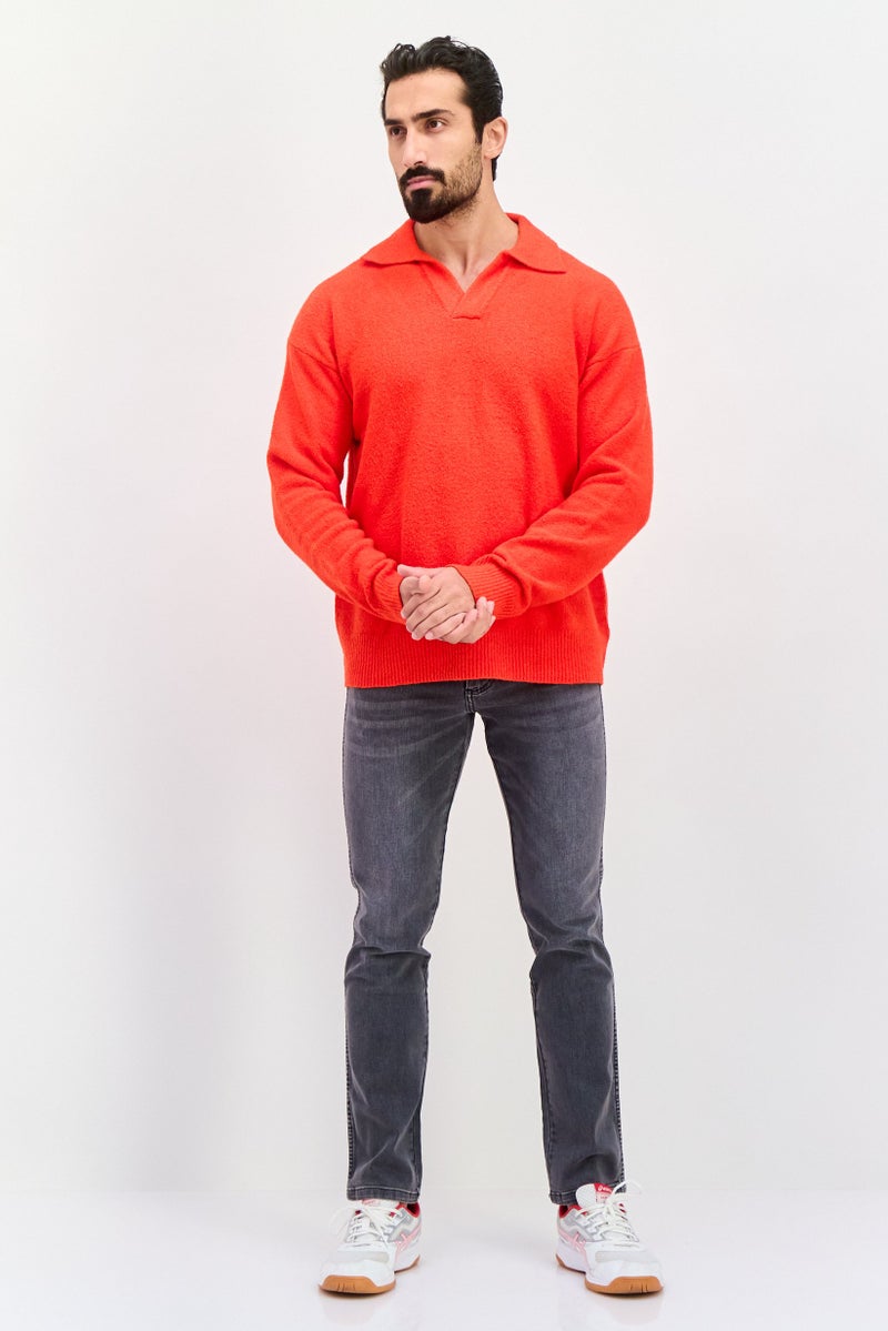 ESPRIT Men Spread Neck Textured Long Sleeves Sweater, Red - Image 3
