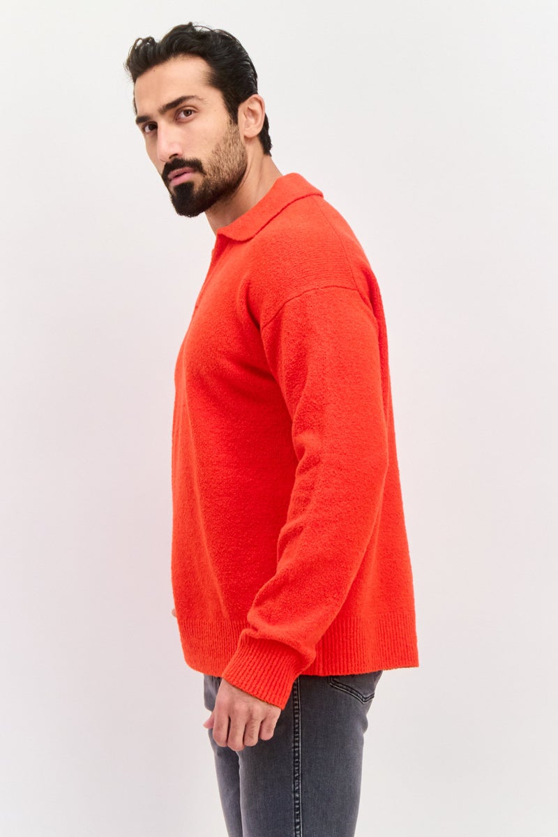 ESPRIT Men Spread Neck Textured Long Sleeves Sweater, Red - Image 2