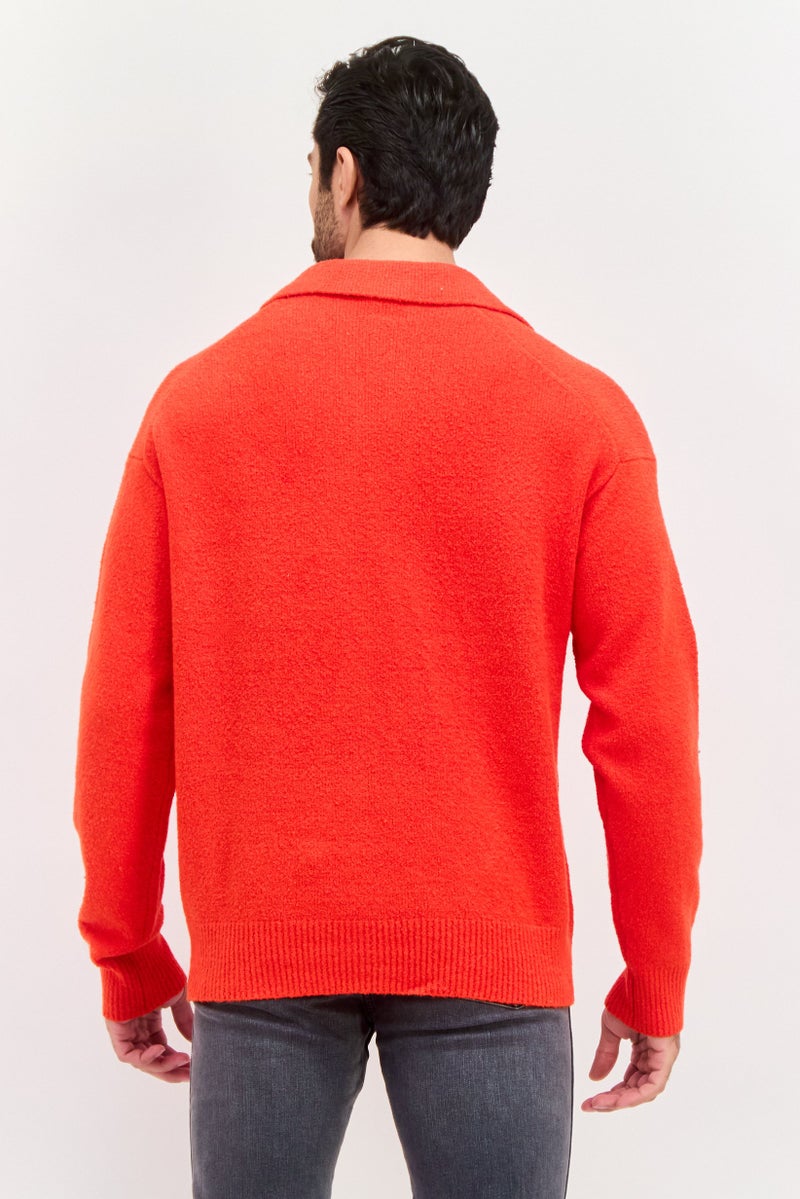 ESPRIT Men Spread Neck Textured Long Sleeves Sweater, Red - Image 4