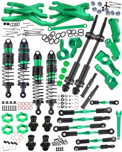 hopsupRC Upgrades Part for 110 StampedeRustler 2WDDrive Shaft CVDRC ShocksAdjustable Turnbuckles Camber LinksA ArmCaster BlockSteering BlocksRear Stub Axle CarriersWheel HexHex HubGreen - Image 1