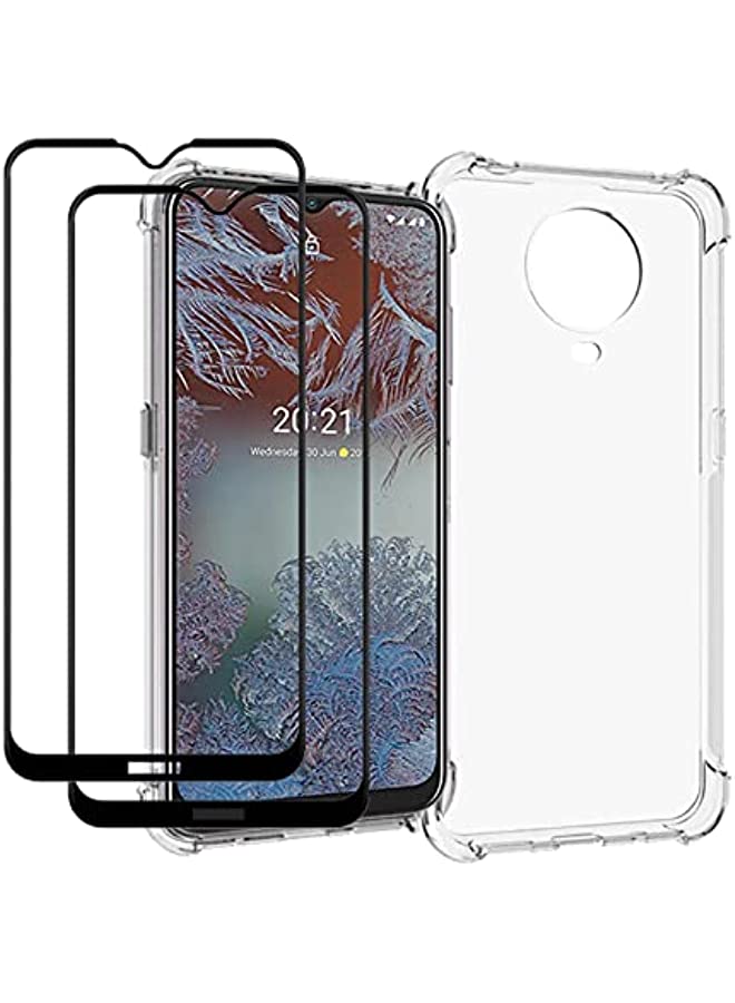 erorex جراب لهاتف Nokia 6.3 / Nokia G10 / Nokia G20 مع زجاج مقسّى (قطعتين) مع حافة ناعمة من مادة TPU ممتصة للصدمات مع زوايا معززة وغطاء واقٍ شفاف (Nokia 6.3، شفاف) - Image 1