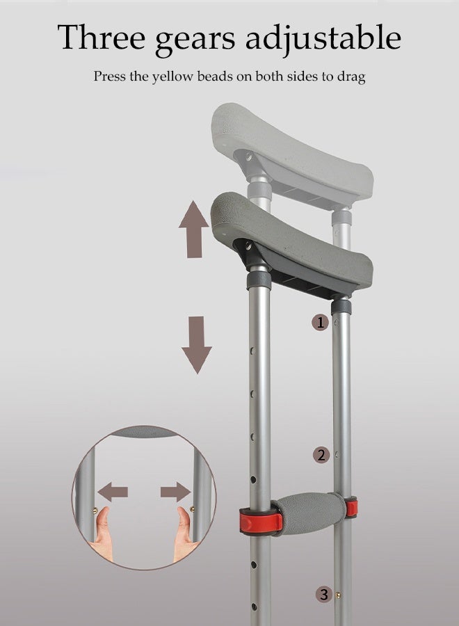 DUNISO عكازات تحت الإبط قابلة للتعديل، قابلة للطي وقابلة للتوسع، عكازات تحت الإبط غير قابلة للانزلاق، عكازات خفيفة الوزن ومريحة مع وسادة تحت الإبط ومقبض يد، للأطفال والبالغين وكبار السن - Image 3