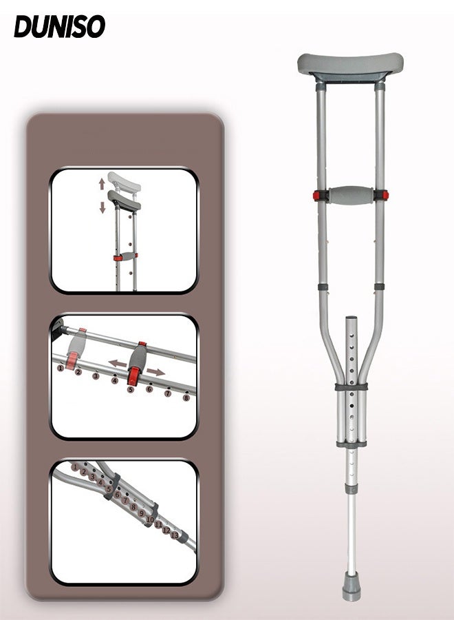 DUNISO عكازات تحت الإبط قابلة للتعديل، قابلة للطي وقابلة للتوسع، عكازات تحت الإبط غير قابلة للانزلاق، عكازات خفيفة الوزن ومريحة مع وسادة تحت الإبط ومقبض يد، للأطفال والبالغين وكبار السن - Image 1