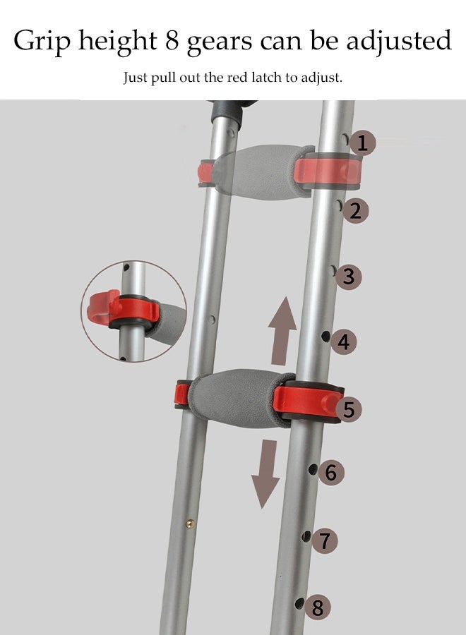 DUNISO عكازات تحت الإبط قابلة للتعديل، قابلة للطي وقابلة للتوسع، عكازات تحت الإبط غير قابلة للانزلاق، عكازات خفيفة الوزن ومريحة مع وسادة تحت الإبط ومقبض يد، للأطفال والبالغين وكبار السن - Image 4