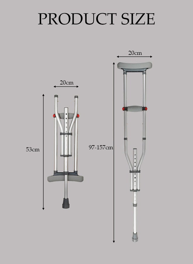 DUNISO عكازات تحت الإبط قابلة للتعديل، قابلة للطي وقابلة للتوسع، عكازات تحت الإبط غير قابلة للانزلاق، عكازات خفيفة الوزن ومريحة مع وسادة تحت الإبط ومقبض يد، للأطفال والبالغين وكبار السن - Image 2