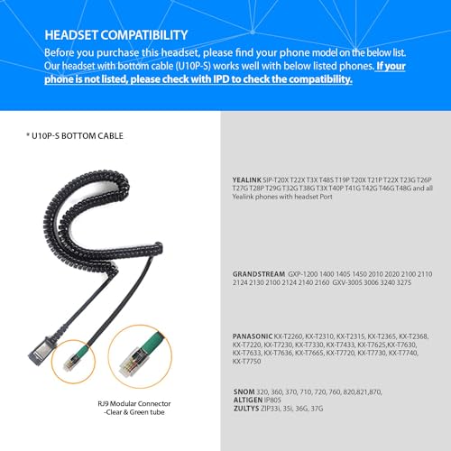 IPD U10P-S Bottom Headphone Adapter Phone Cord Cable Compatible with Yealink, Snom,Grandstream & LG IP Phones U10P-S Bottom with RJ9 Cord Jack - Image 2