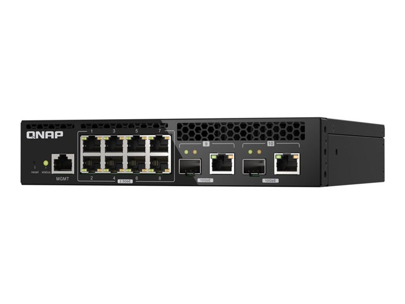 QNAP 10Port 10GbE HalfWidth Rackmount Layer 2 Managed Switch with 2 x 10GbE SFPRJ45 Combo and 8 x 25GbE RJ45 Ports QSWM2108R2CUS