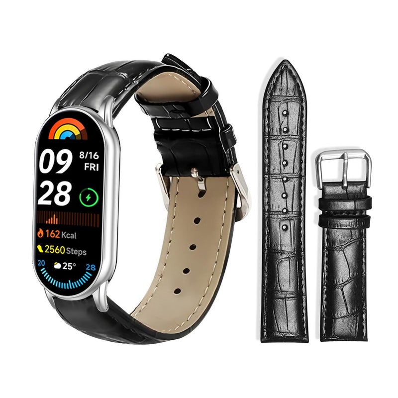 erorex For Xiaomi Smart Band 10 / 9 / 8 / Nfc 14Mm Bamboo Texture Pin Buckle Leather Watch Band(Black) - Image 1